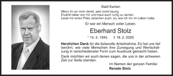Traueranzeige von Eberhard Stolz von Siegener Zeitung