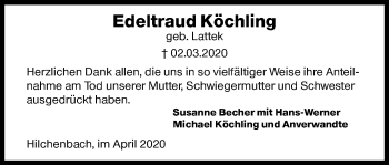 Traueranzeige von Edeltraud Köchling von Siegener Zeitung