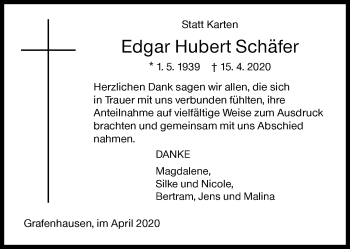 Traueranzeige von Edgar Hubert Schäfer von Siegener Zeitung