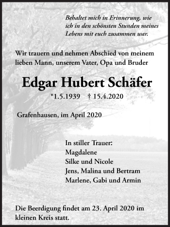 Traueranzeige von Edgar Hubert Schäfer von Siegener Zeitung