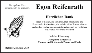 Traueranzeige von Egon Reifenrath von Siegener Zeitung