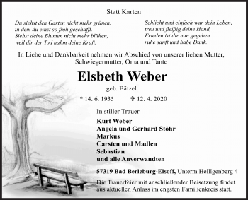 Traueranzeige von Elsbeth Weber von Siegener Zeitung