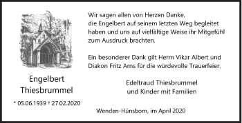 Traueranzeige von Engelbert Thiesbrummel von Siegener Zeitung