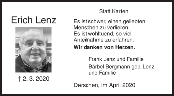Traueranzeige von Erich Lenz von Siegener Zeitung