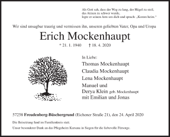 Traueranzeige von Erich Mockenhaupt von Siegener Zeitung