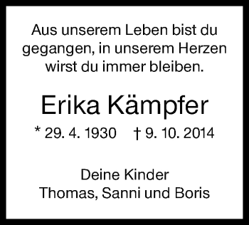 Traueranzeige von Erika Kämpfer von Siegener Zeitung