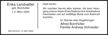 Traueranzeige von Erika Landvatter von Siegener Zeitung