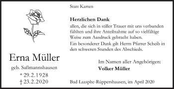 Traueranzeige von Erna Müller von Siegener Zeitung