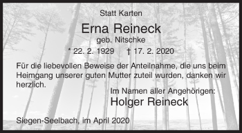 Traueranzeige von Erna Reineck von Siegener Zeitung