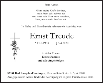 Traueranzeige von Ernst Treude von Siegener Zeitung