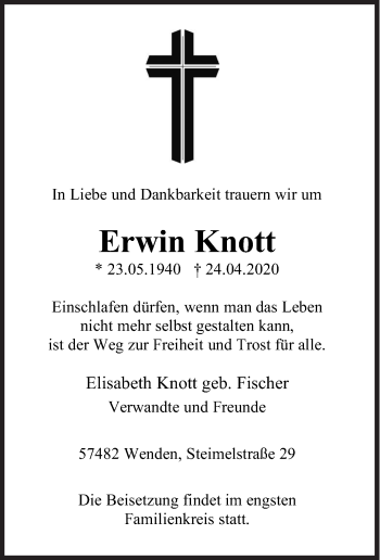 Traueranzeige von Erwin Knott von Siegener Zeitung