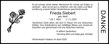 Traueranzeige von Frieda Siebert von Siegener Zeitung
