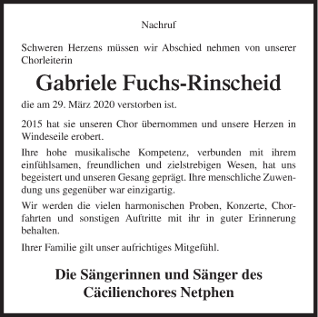 Traueranzeige von Gabriele Fuchs-Rinscheid von Siegener Zeitung