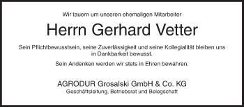 Traueranzeige von Gerhard Vetter von Siegener Zeitung