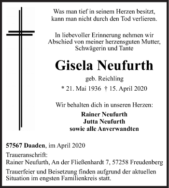 Traueranzeige von Gisela Neufurth von Siegener Zeitung