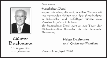 Traueranzeige von Günter Bachmann von Siegener Zeitung
