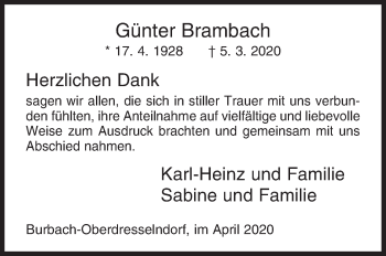 Traueranzeige von Günter Brambach von Siegener Zeitung