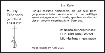 Traueranzeige von Hanny Eutebach von Siegener Zeitung