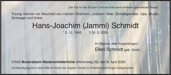 Traueranzeige von Hans-Joachim  Schmidt von Siegener Zeitung