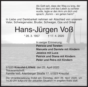 Traueranzeige von Hans-Jürgen Voß von Siegener Zeitung