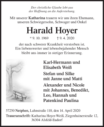 Traueranzeige von Harald Hoyer von Siegener Zeitung