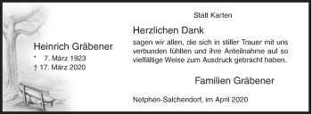 Traueranzeige von Heinrich Gräbener von Siegener Zeitung