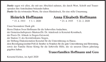 Traueranzeige von Heinrich Hoffmann von Siegener Zeitung