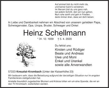 Traueranzeige von Heinz Schellmann von Siegener Zeitung
