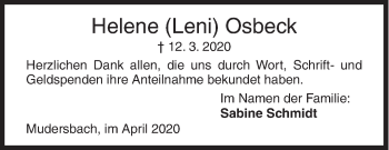 Traueranzeige von Helene Osbeck von Siegener Zeitung