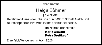 Traueranzeige von Helga Böhmer von Siegener Zeitung