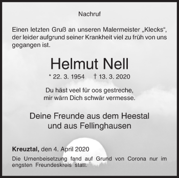 Traueranzeige von Helmut Nell von Siegener Zeitung