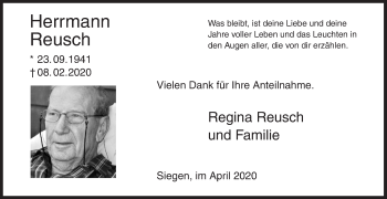 Traueranzeige von Herrmann Reusch von Siegener Zeitung