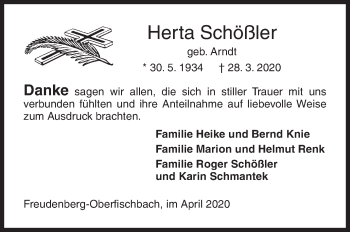 Traueranzeige von Herta Schößler von Siegener Zeitung