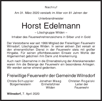 Traueranzeige von Horst Edelmann von Siegener Zeitung