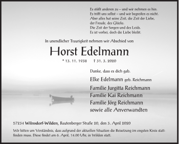 Traueranzeige von Horst Edelmann von Siegener Zeitung
