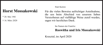 Traueranzeige von Horst Mossakowski von Siegener Zeitung