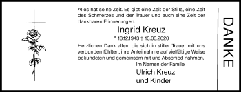 Traueranzeige von Ingrid Kreuz von Siegener Zeitung