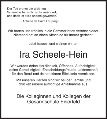 Traueranzeige von Ira Scheele-Hein von Siegener Zeitung