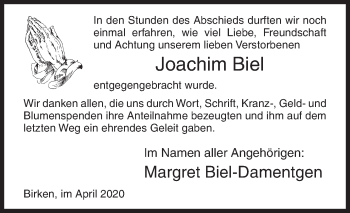 Traueranzeige von Joachim Biel von Siegener Zeitung