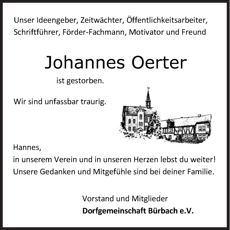  Traueranzeige für Johannes Oerter vom 20.04.2020 aus Siegener Zeitung