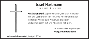 Traueranzeige von Josef Hartmann von Siegener Zeitung