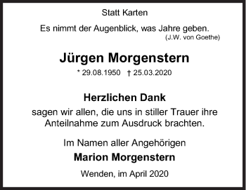 Traueranzeige von Jürgen Morgenstern von Siegener Zeitung