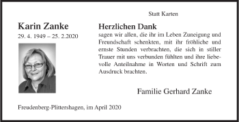 Traueranzeige von Karin Zanke von Siegener Zeitung