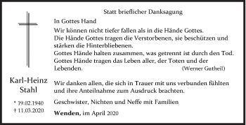 Traueranzeige von Karl-Heinz Stahl von Siegener Zeitung
