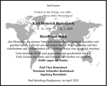 Traueranzeige von Karl Heinrich Radenbach von Siegener Zeitung