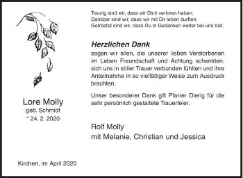 Traueranzeige von Lore Molly von Siegener Zeitung