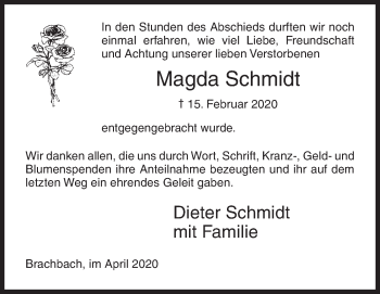 Traueranzeige von Magda Schmidt von Siegener Zeitung