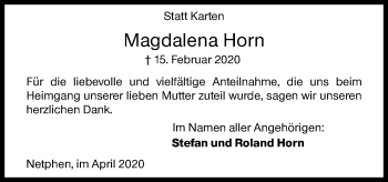 Traueranzeige von Magdalena Horn von Siegener Zeitung