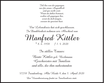 Traueranzeige von Manfred Kittler von Siegener Zeitung
