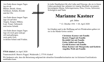 Traueranzeige von Marianne Kastner von Siegener Zeitung